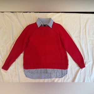 Ralph Lauren Red Women's Sweater with Striped Collar